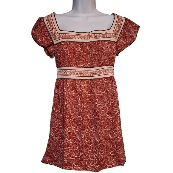 Max Studio MSSP Womens Pullover Empire Waist Top Size S Red Ivory Square Neck - Picture 1 of 8